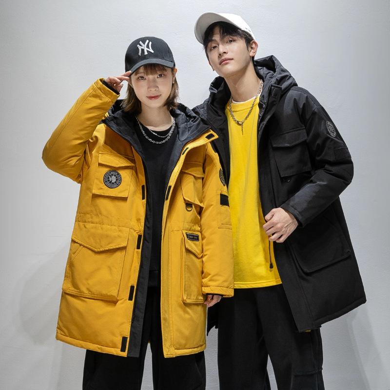 2025 New Men's Down Jacket Workwear Couple Thickened Warm Multi-Pocket Hooded Winter Clothes Men's and Women's Trend