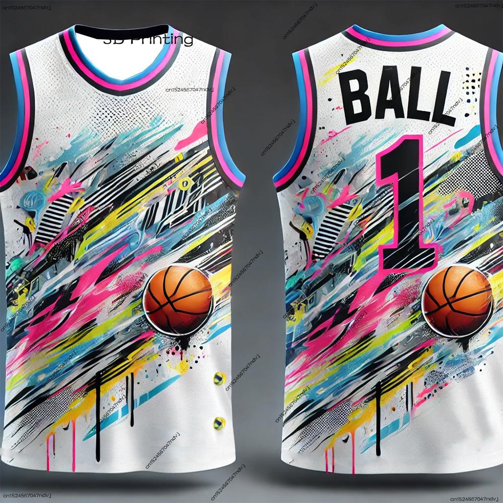 2026 USA Basketball Summer Huangfeng Maillot de Basket-ball BALL N°1 Enfants Adulte Gilet de Sport Haut Décontracté et Confortable S pink