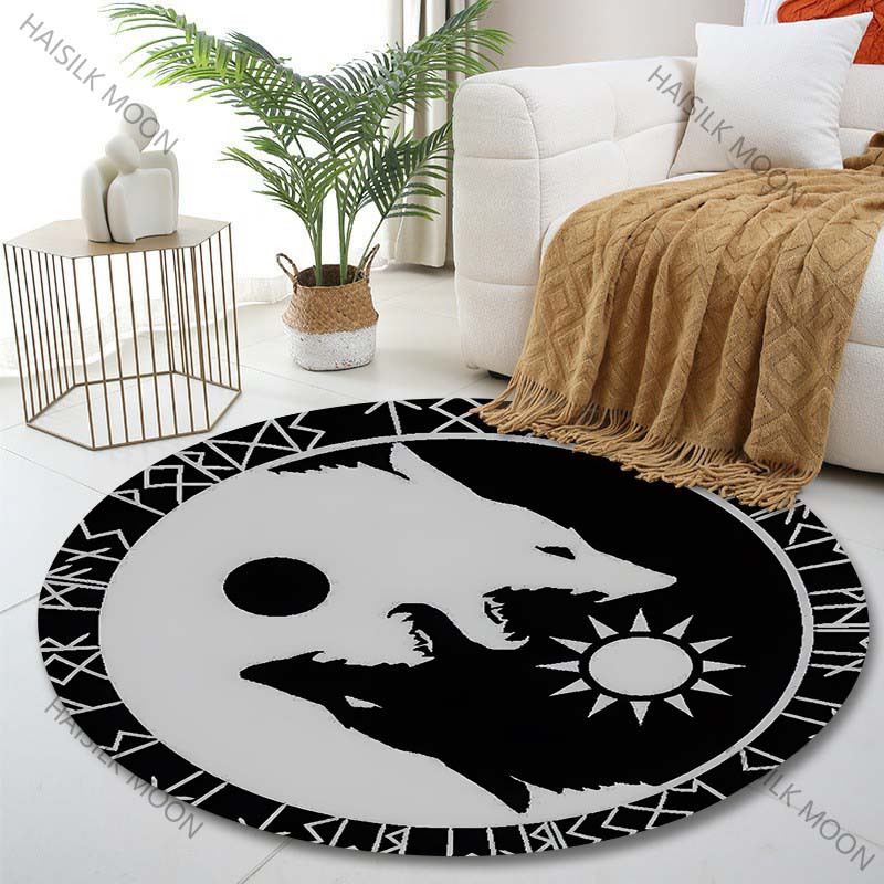 

Multiple sizes Wolf, sun, and moon design Print Round Carpet Living Room Bedroom Table Chair Sofa Decorative Carpet Luxury gifts Diameter -60cm