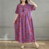 DIMANAF 2025 Plus Size Summer Dress Women Casual Vintage Long Dress Floral Printing Loose Shirt Dress Maxi