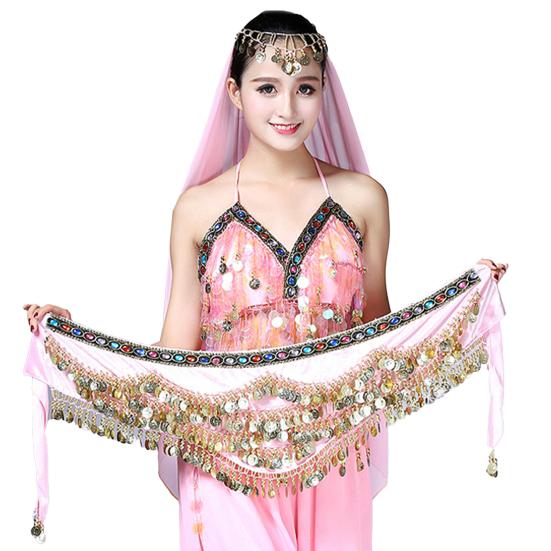 Pásek Pas Řetízek Trojúhelníkový s mincemi Poutavé Samozavazovací Ruční Oblékání Prodyšné Ženy Břišní tanec Hip Šátek Festival Oblečení