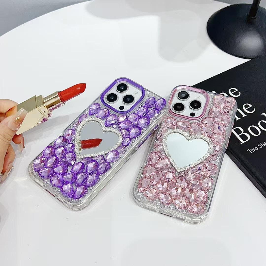 

Чехол ручной работы из натуральной хрустальной крошки для iPhone 11-17 серии с персонализацией iPhone 16 фиолетовый