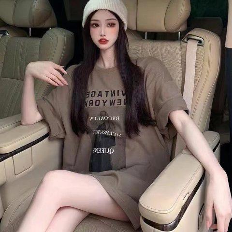 Women's Round Neck Short Sleeve Tee Loose Fit Casual Letter Printed T-Shirt Elegant Summer Daily Top