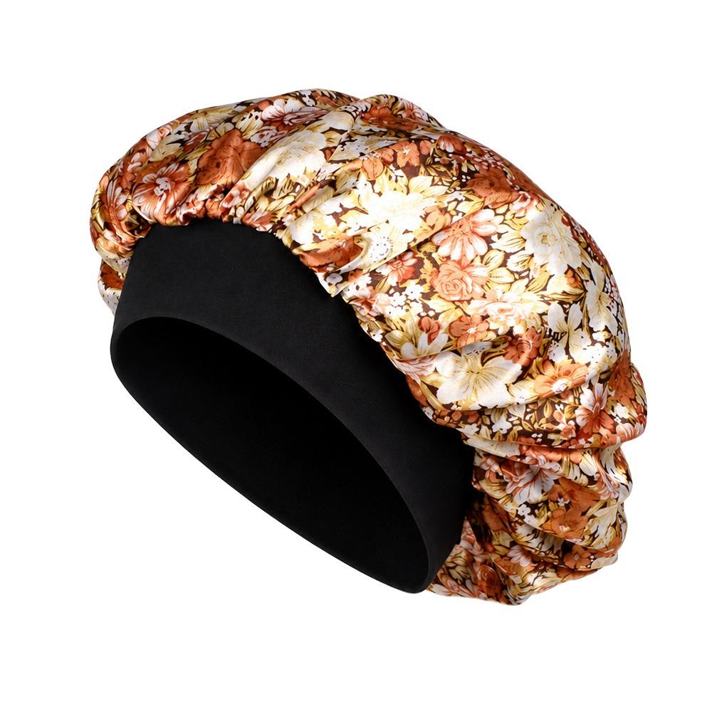 Elastic Wide Band Satin Sleep Bonnet Hair Loss Cover Bath Hair Cap Night Cap  Hair Wrap Accessories