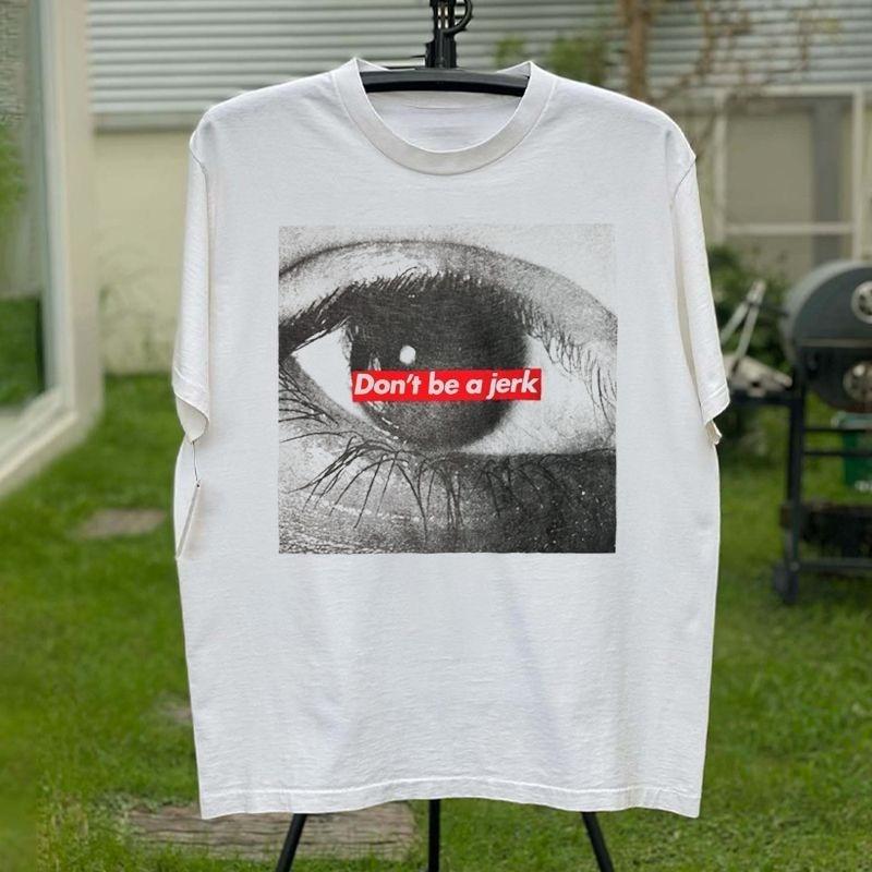 American Khaki Eye Print VTG Retro Heavy-duty Short-sleeved T-shirt for Men and Women, White Pure Cotton Oversized Base Layer