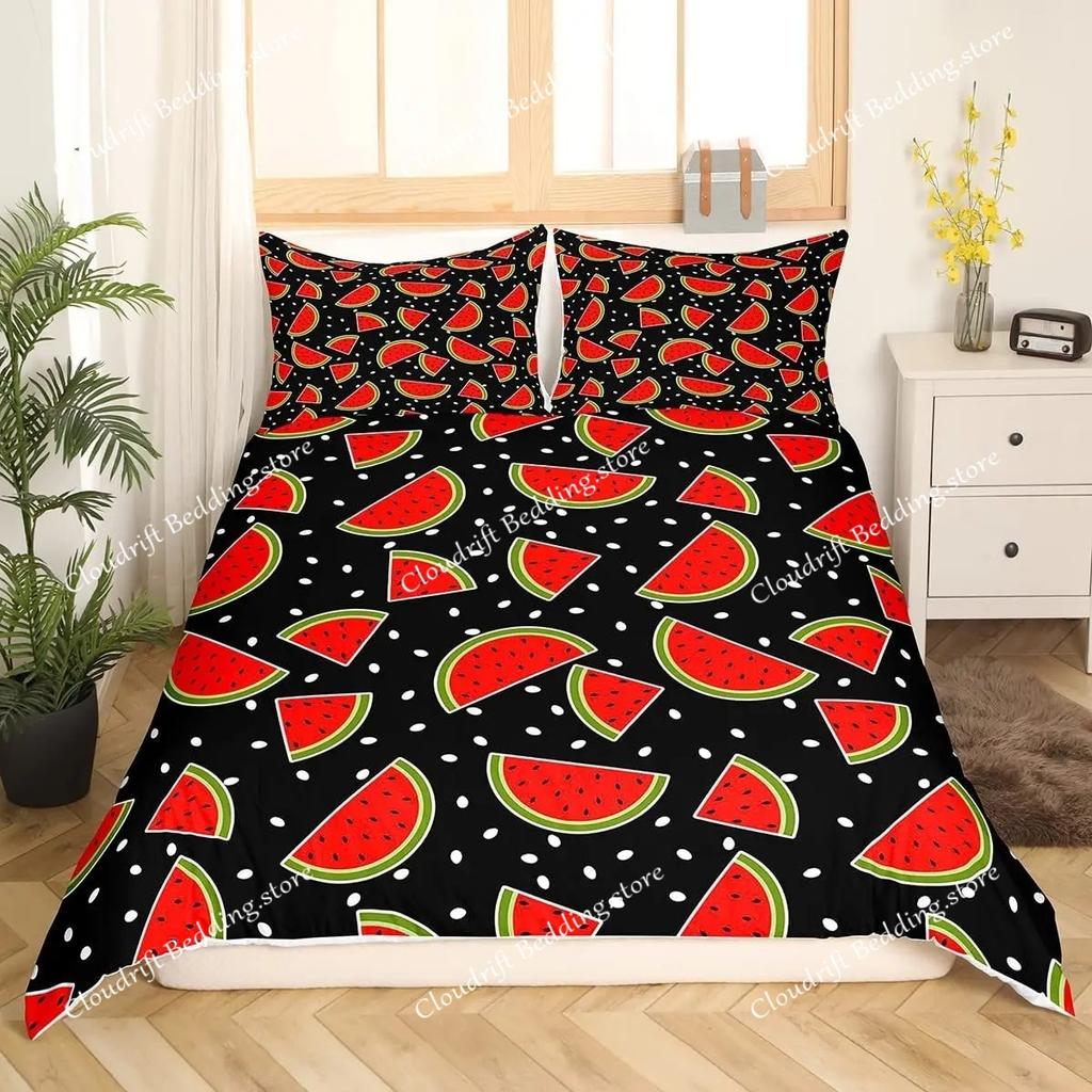 Watermelon Duvet Cover Set Green And Red Colour Polyester Comforter Cover King Queen Full Size For Kids Teens Adults Bedding Set