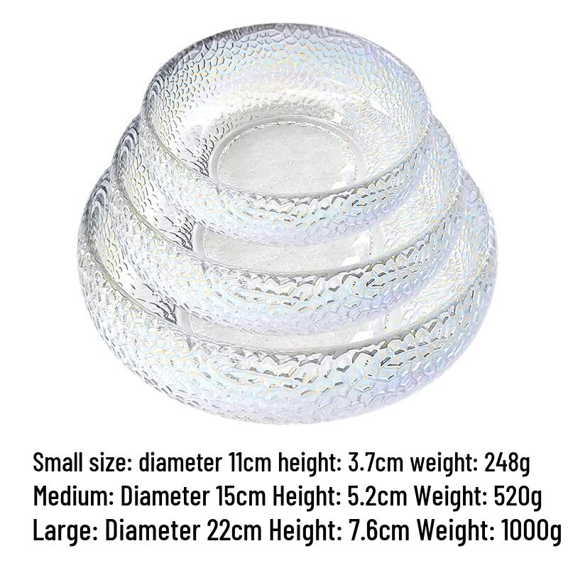 Japanese Style Iridescent Gold Rim Hammered Glass Salad Bowl Set