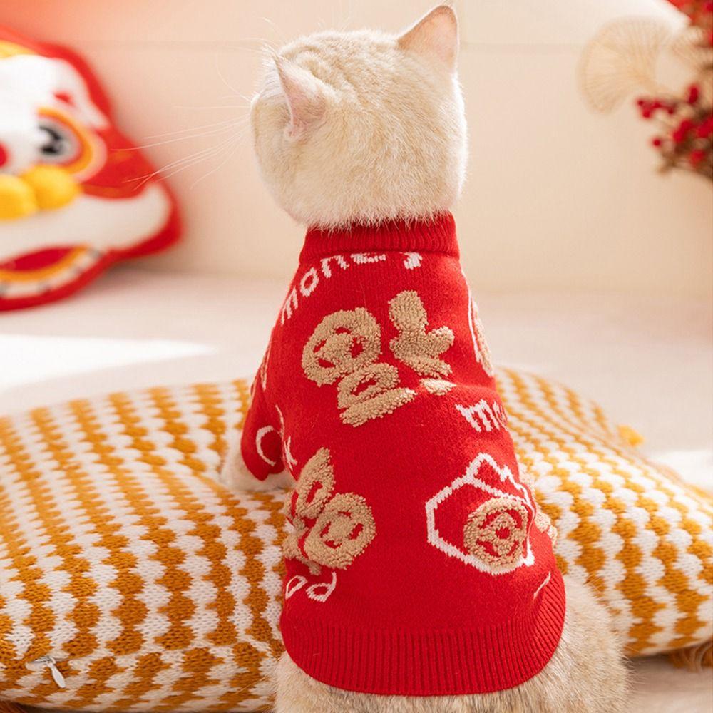 Funny Cute Puppy Clothes Adjustable Winter Knitted Pet Coat  Spring Festival