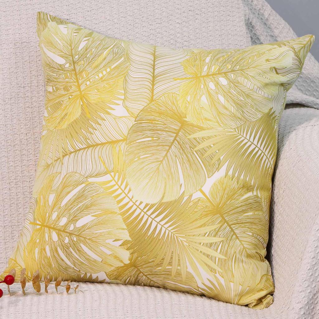 4 Pcs Double Sided Gold Foil Leaf Cushion Covers, Luxury Tropical Botanical Print Throw Pillow Cases (No Inserts)