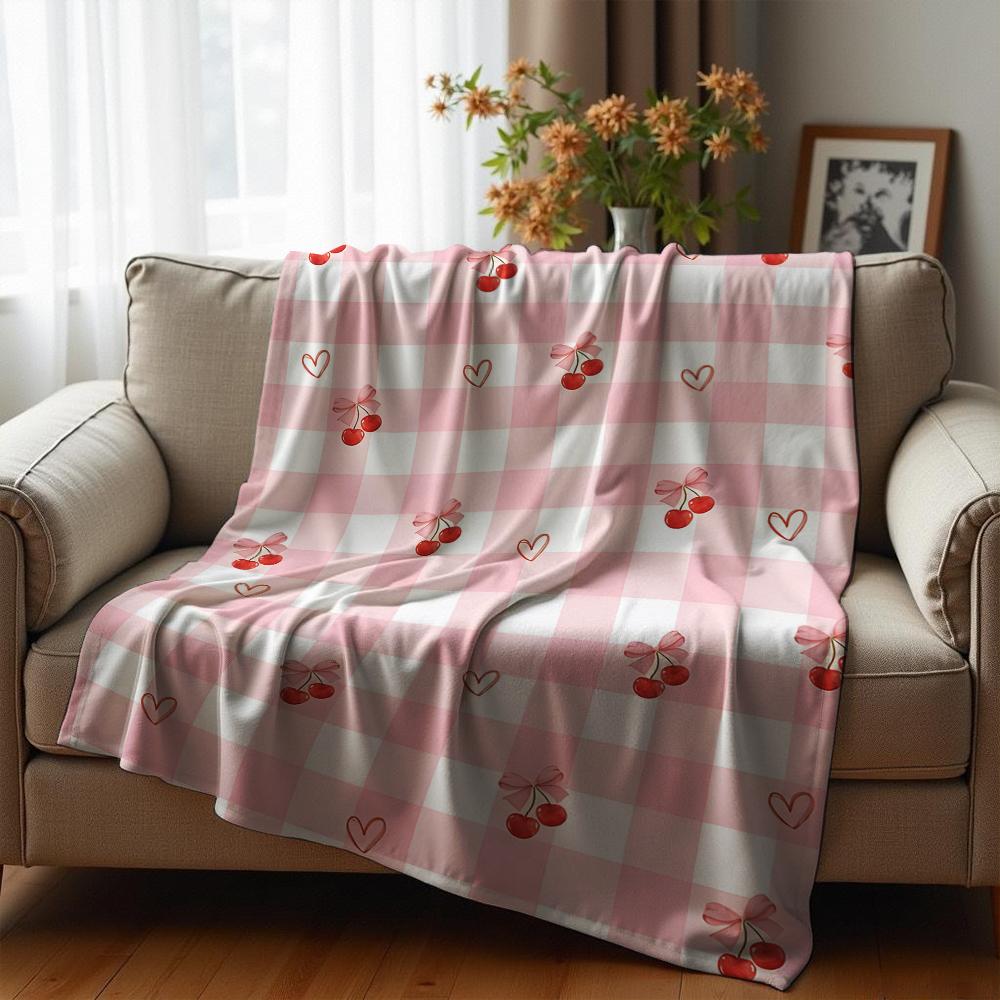 Pink Gingham Candy Cane Soft Flannel Blanket Breathable Warm Throw for Office Car Sofa Kids Room Birthday Xmas Gift