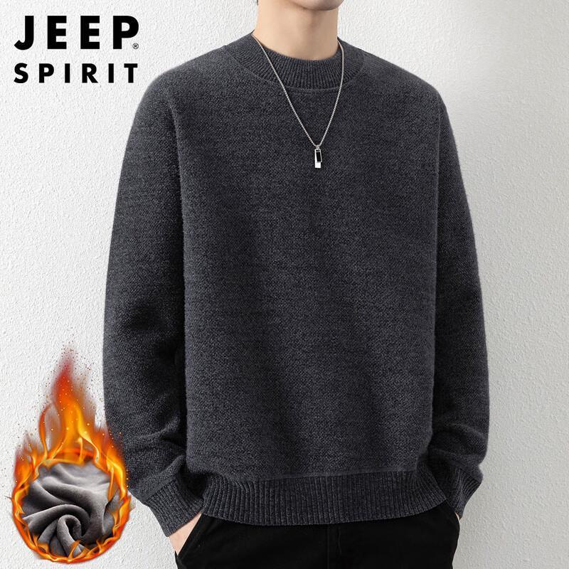 JEEP SPIRIT Men's Winter Fleece-Lined Round Neck Sweater