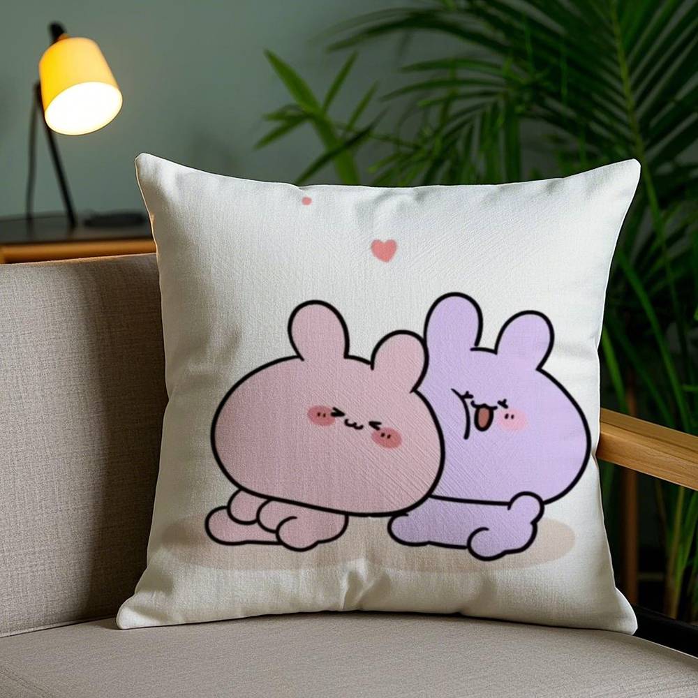 A-Asamimichan Cute Bunny Pillow Case Home Dorm Chair Back Short Plush Double-sided Printing Office Nap Time Cushion Cover
