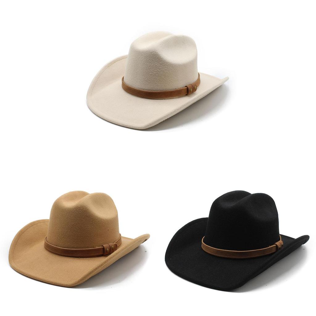 Western Cowboy Hat With Brim For Men And Women In Wool Blend For Autumn Casual Style
