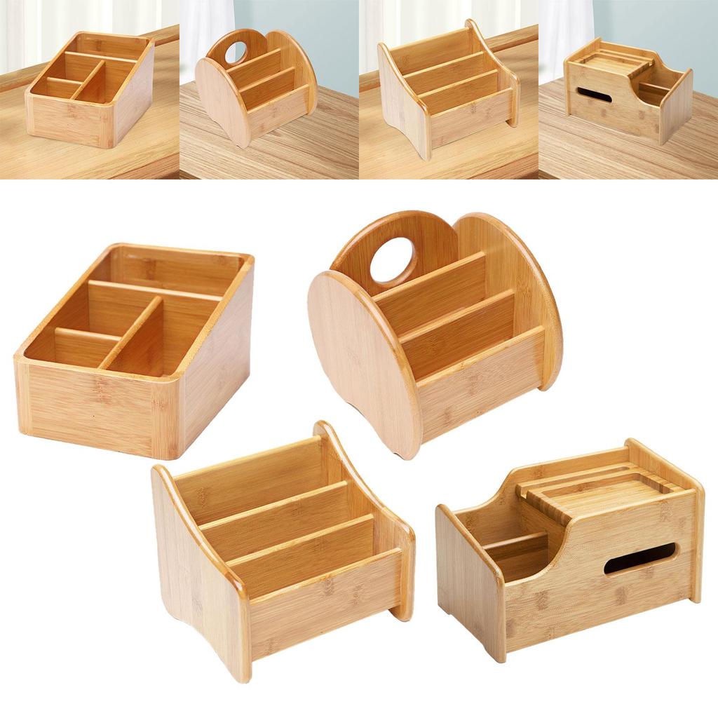 Desktop Compartment Basket Bamboo Desktop Shelf for TV Remotes Home Bedroom