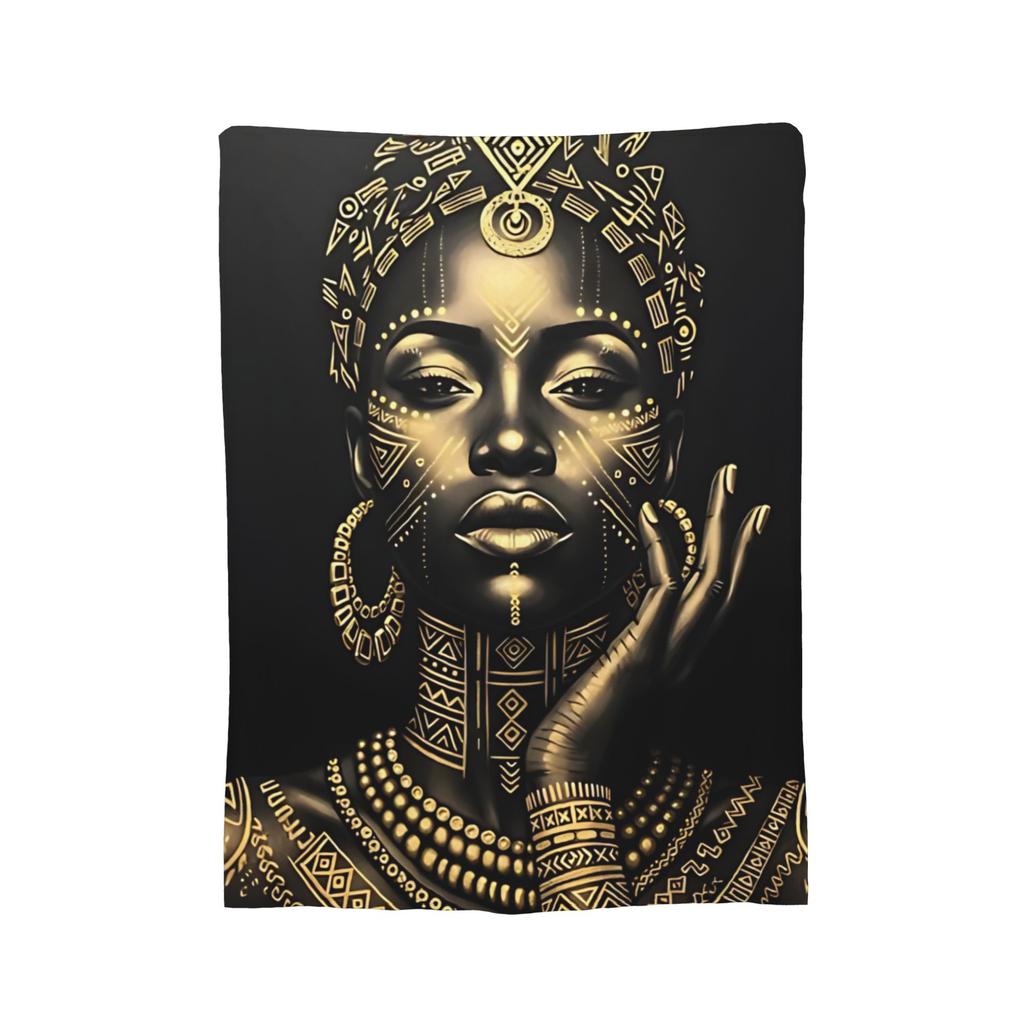 Tribal Artwork African Art Black And Gold Flannel Throw Blanket Blanket for Sofa Bedroom Warm Bed Rug,