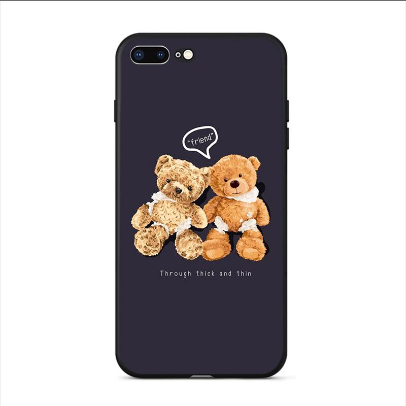 Cute Cartoon Bear Phone Case For Iphone 12 Mini 13 11 Pro Max SE 2020 XS X XR Hard Mobile Shell 7 6S 8 Plus 5 Funny Unique Cover