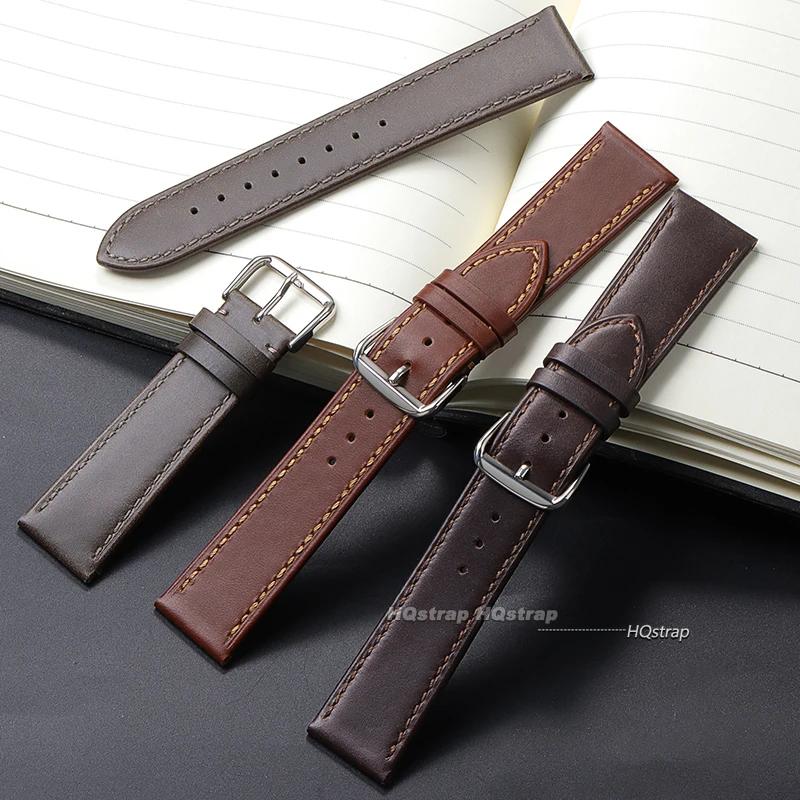 Vintage Oil Wax Leather Watch Strap Pin Buckle Bracelet Universal Cowhide Watchband Accessories 18mm 19mm 20mm 21mm 22mm Belt