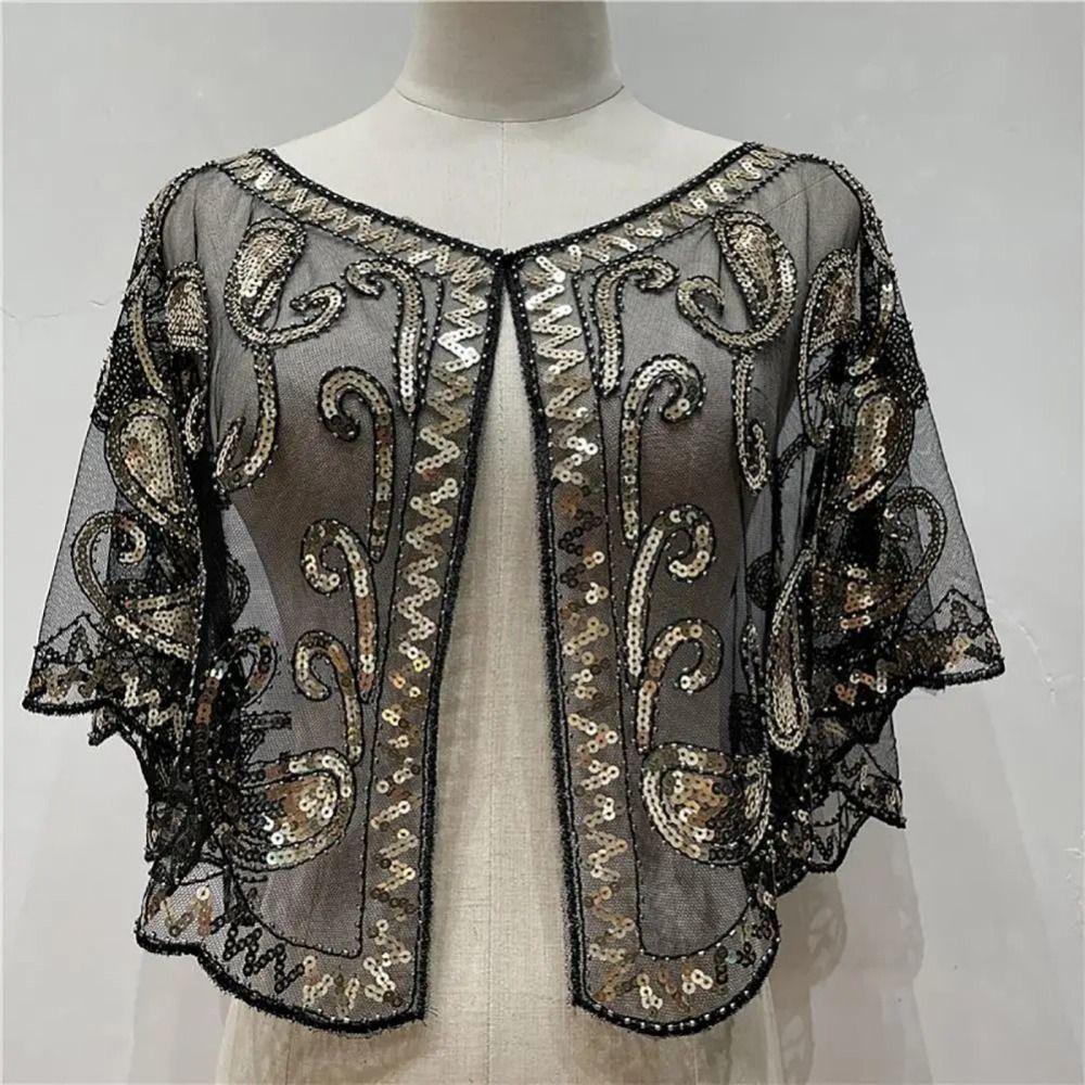 Vintage Style Sequins Tassel Shawls Embroidery Flapper Shawl  Garment Accessories