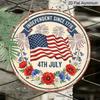 2D Flat, 1pc Classic 4Th July Independence Since 1776 Round Aluminum Metal Sign with American Flag Fireworks And Floral Wreath Wall Decor for
