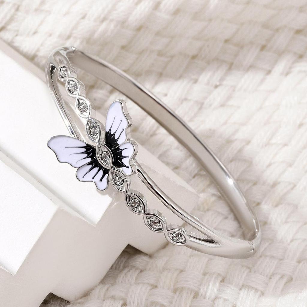 Korean Rhinestone Enamel Butterfly Bracelet: High-End Versatile Bangle with European and American Charm