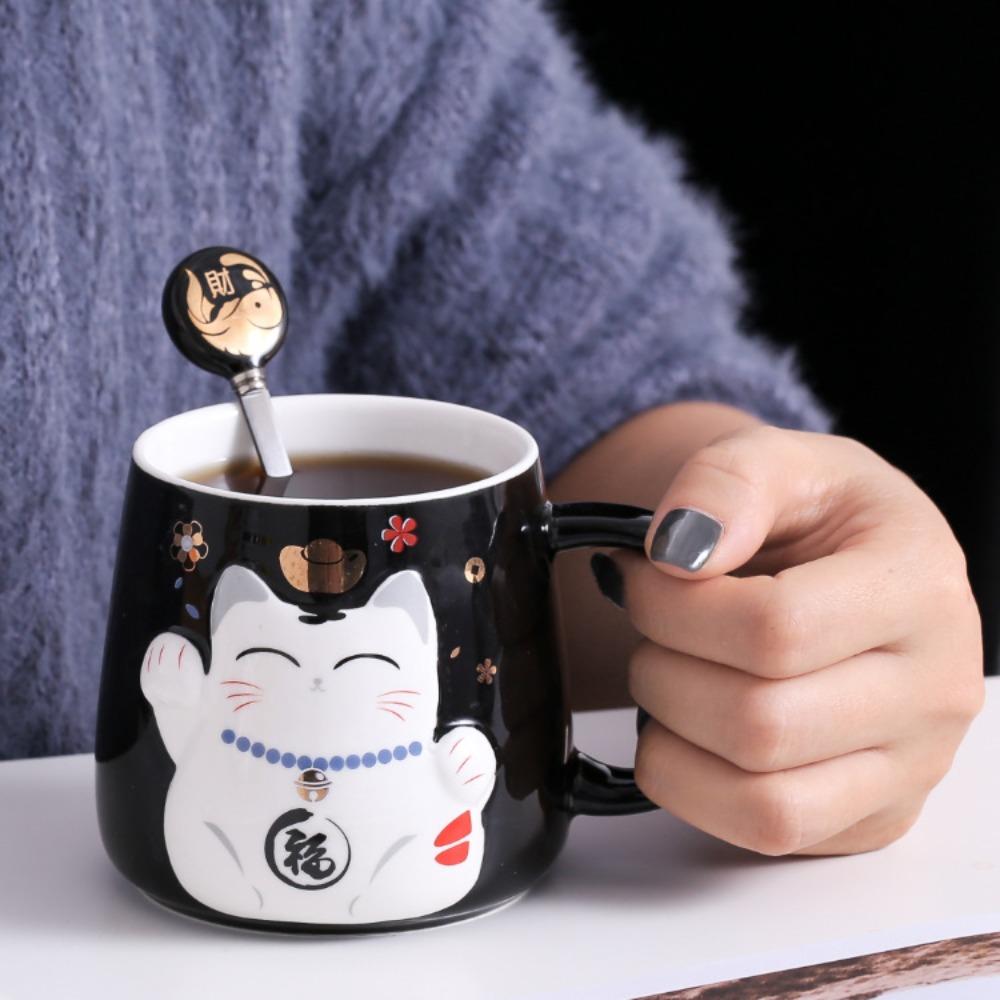 Mug Mug with Lid Spoon Lucky Cat Couple Office Student Ceramic Eco-friendly Business Gift Mug