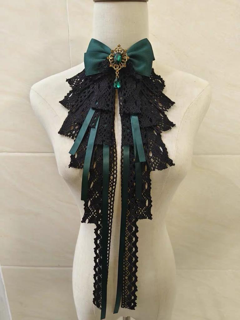 Cosplay-Kragen für Damen abnehmbar Gefälschte Kragen Original Lolita Schwarze Spitze Schleife Gotisch Hof Elegant Halsbinden für Herren Krawatte