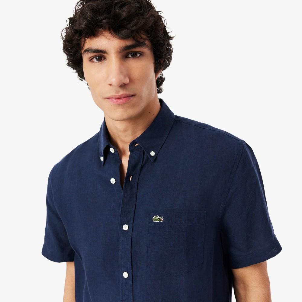[Lacoste] Men's Linen Solid Short-Sleeve Shirt CH5699-56G166