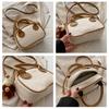 Fashion Stitching Texture Faux Leather Handbag, Trendy Women's Shoulder Crossbody Bag, Small Square Purse with Pendant