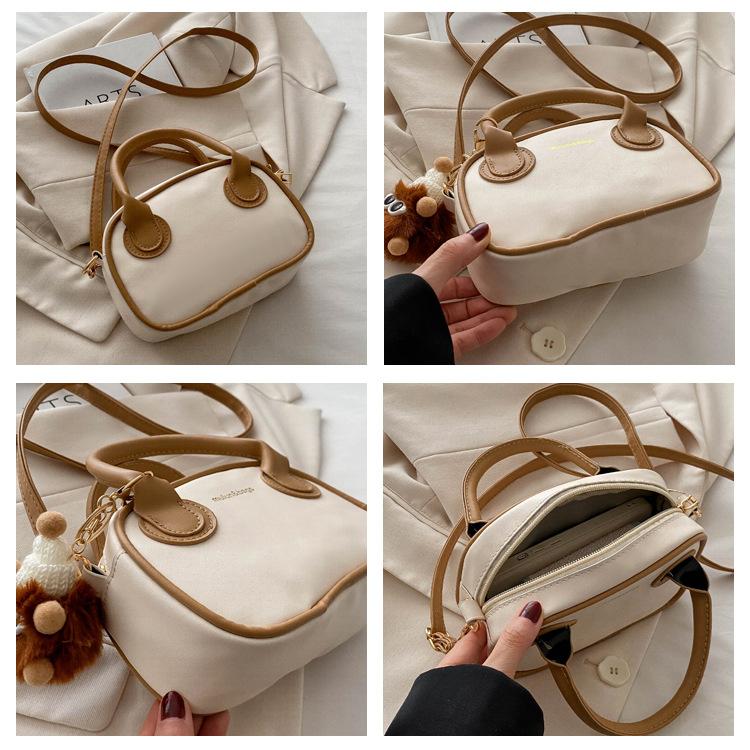Fashion Stitching Texture Faux Leather Handbag, Trendy Women's Shoulder Crossbody Bag, Small Square Purse with Pendant