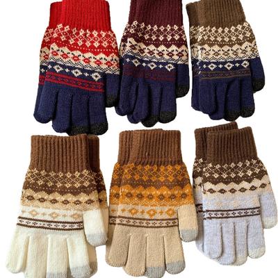 Fair Isle Style Touch Screen Jacquard Split Finger Woolen Knitted Gloves for Women To Keep Warm In Winter  Ride  Freeze and Cold  Versatile