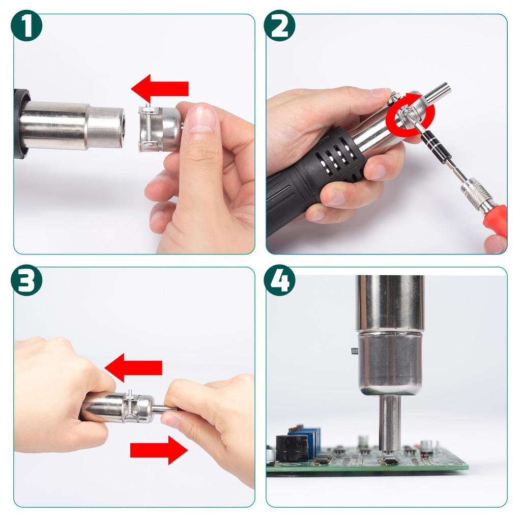 YIHUA Hot Air Rework Station with Compact Integrated Nozzle 3 2 Adjustable Temperature and 8858-V Design, Holder, Nozzles, Tweezers, Airflow, °C/°F