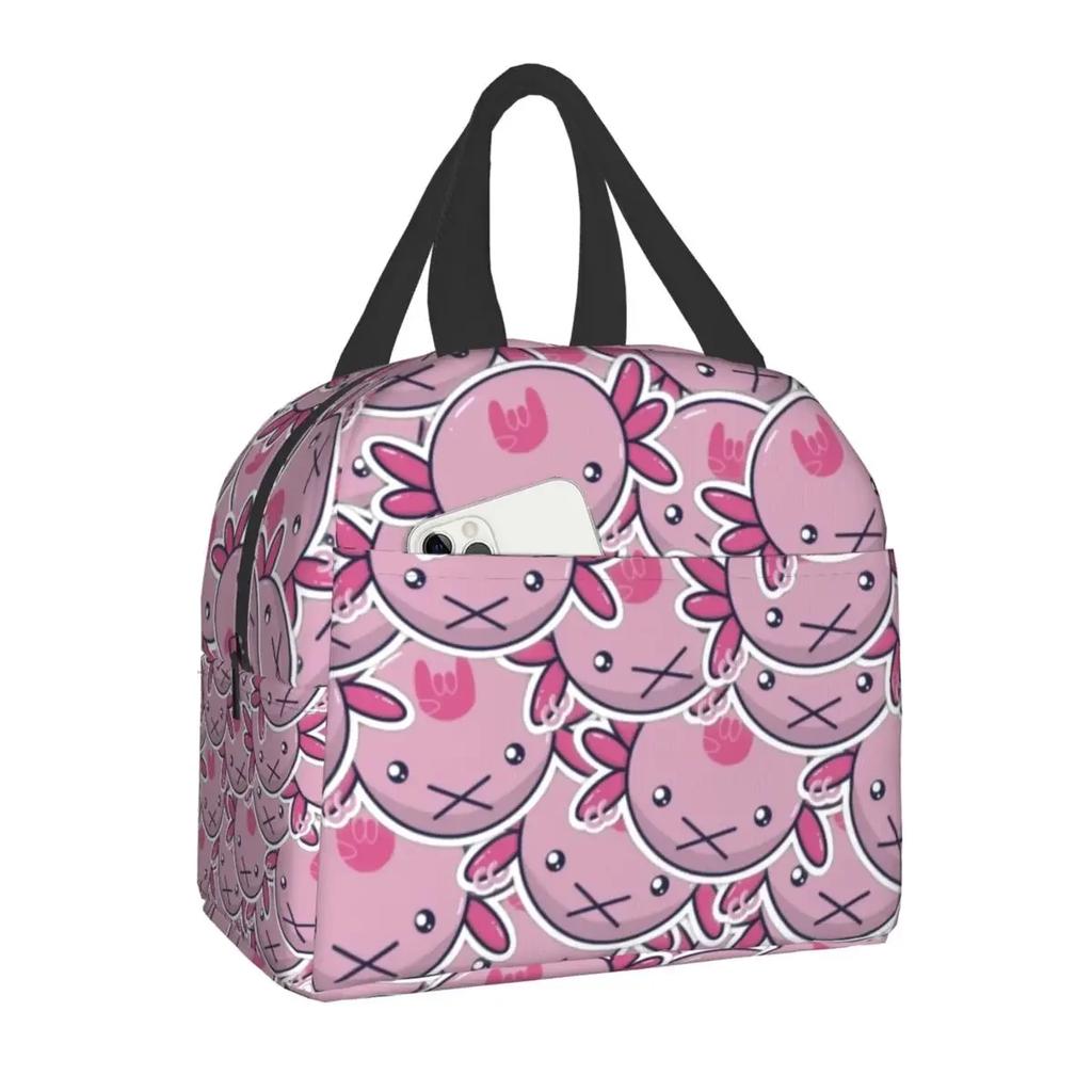 Geantă de prânz drăguță cu axolotli pentru femei, copii, școală, copii, cooler pentru alimente, caldă, izolată, cutie de prânz, portabilă, camping, călătorie, geantă de picnic