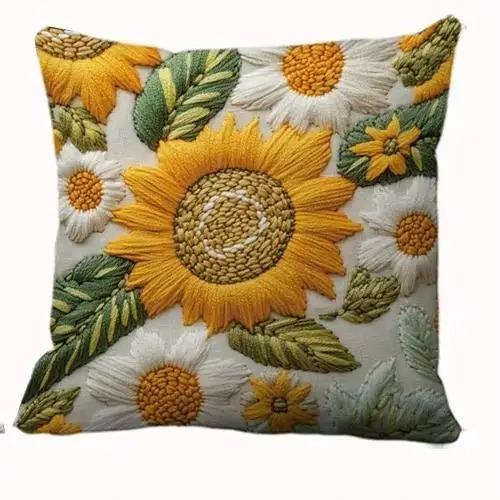 

Домашний Декор Подсолнухи и Ромашки Цветочный Узор Наволочка с Рисунком Чехол для Подушки Подходит для Дивана Спальни Автомобиля Наволочка 16x16Inch