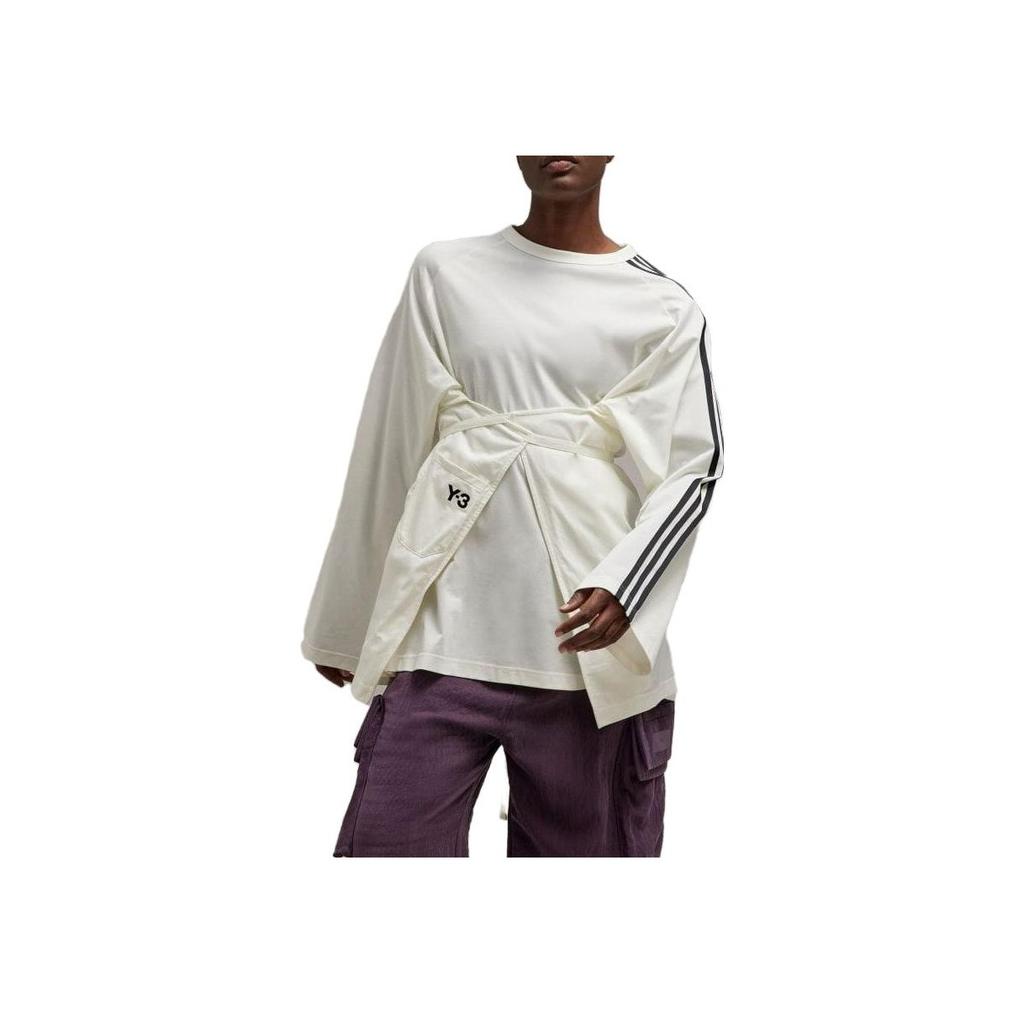 Y-3 Solid Color Striped Loose Fit Long Sleeve T-Shirt Women Tops White IQ2191