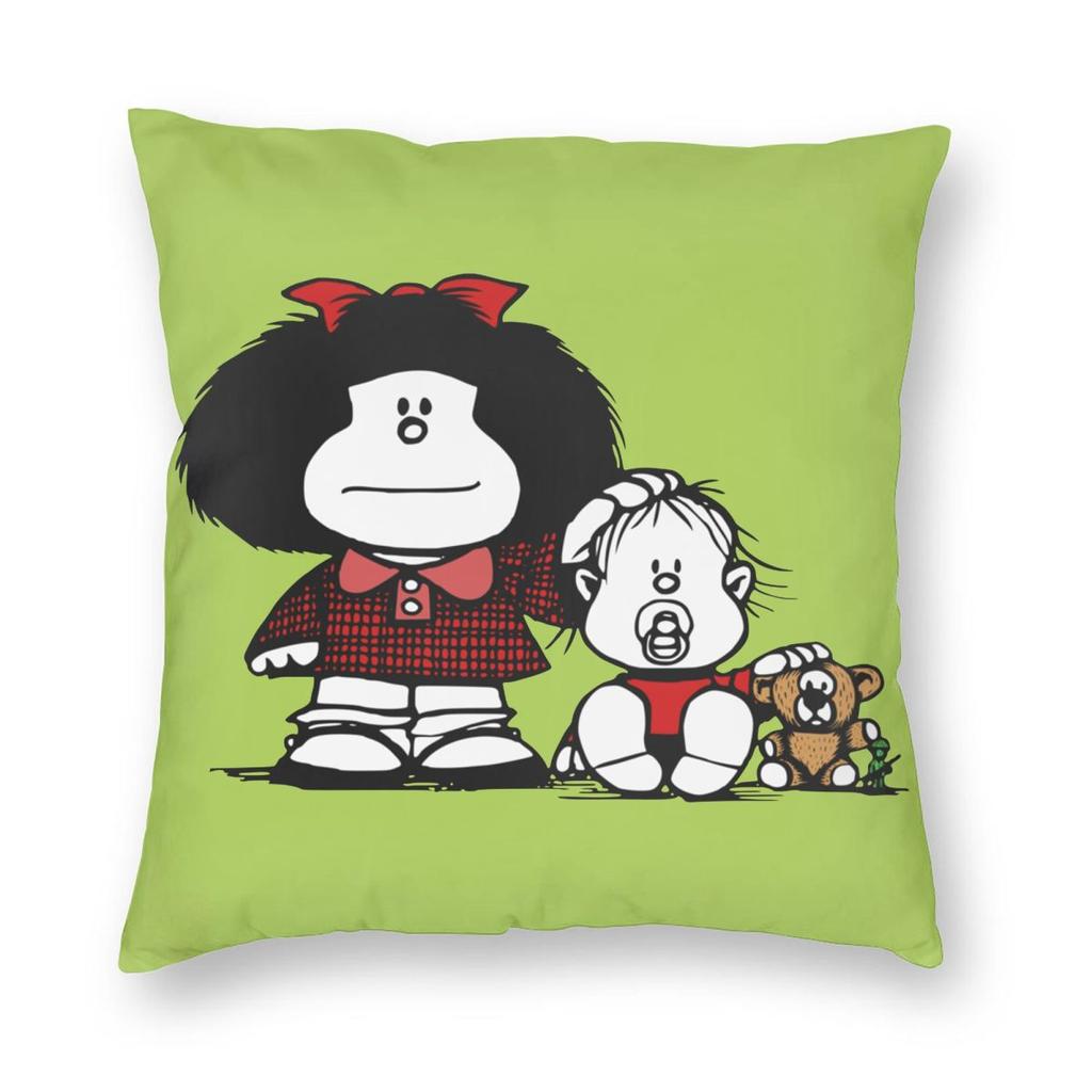 Federa Cuscino Mafalda Cartone Animato Poliestere Stampato Copricuscino Decorazioni Copricuscino da Lancio Casa con Cerniera