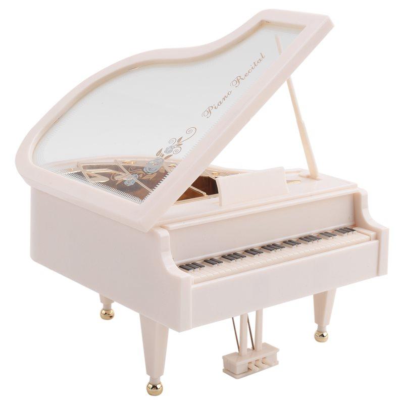Premium-2X Piano Music Box, White Clockwork Mechanical Musical Boxes, Classical Music Box For Girls Birthday Gift