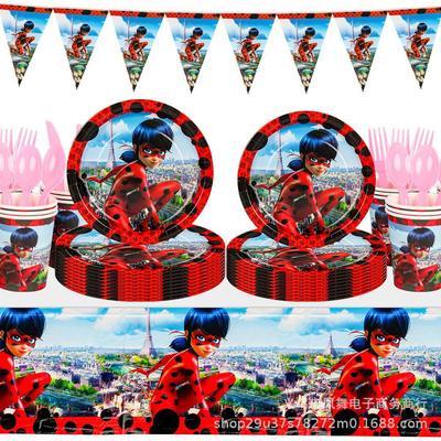 Ladybug Girl Theme Tableware Birthday Party Supplies Disposable Paper Plates Paper Cups Paper Towels Source Factory
