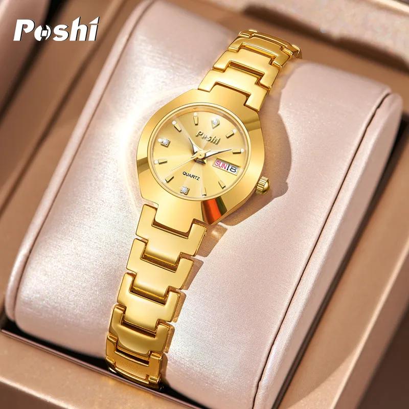 Luxury Women Watch Small Size Business Ladies Quartz Wristwatch Stainless Steel Band Waterproof Calendar Week Female Clock