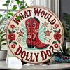 Vintage Red Cowboy Boots Metal Poster Wall Art, Round 8x8 Inch Gift for Dolly Parton Fans