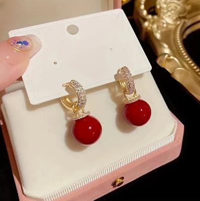 Women And Stylish Red Ear Accessory Fashion New Style Luxurious Earrings With Imitation Pearl Gifts  Handmade