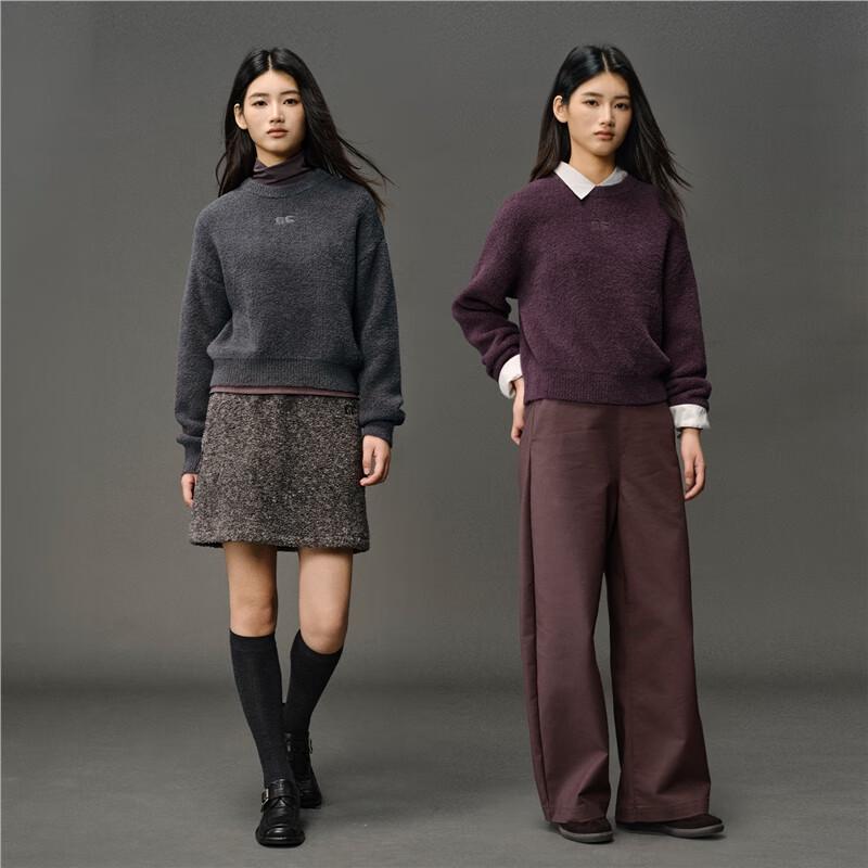 GIORDANO CONCEPTS Women's Crew Neck Embroidered Loose Wool Pullover