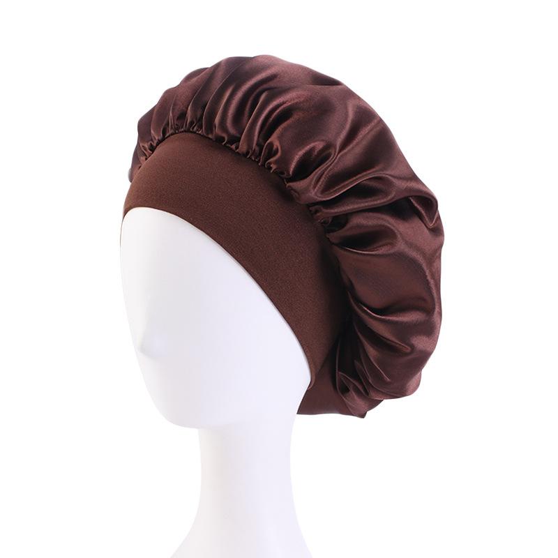 New Women's Satin Solid Wide-brimmed Sleeping Hat Unisex Head Wrap Elastic Band Cap Hair Care Bonnet Night Hat Bonnet De Nuit