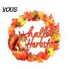 Country Style Porch Sign Autumn Harvest Wooden Wreath Pendant, Front Door Hanging Ornaments with Hemp Rope, Natural Wood Pastoral Decor Pumpkins Maple