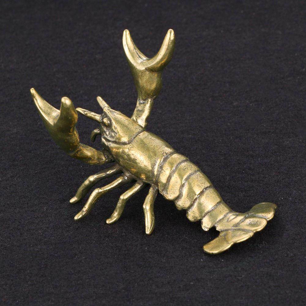 Handicraft Crayfish Ornament Retro Antique Art Crayfish Animal Sculpture Solid Brass Carving Miniatures Figurines Collection