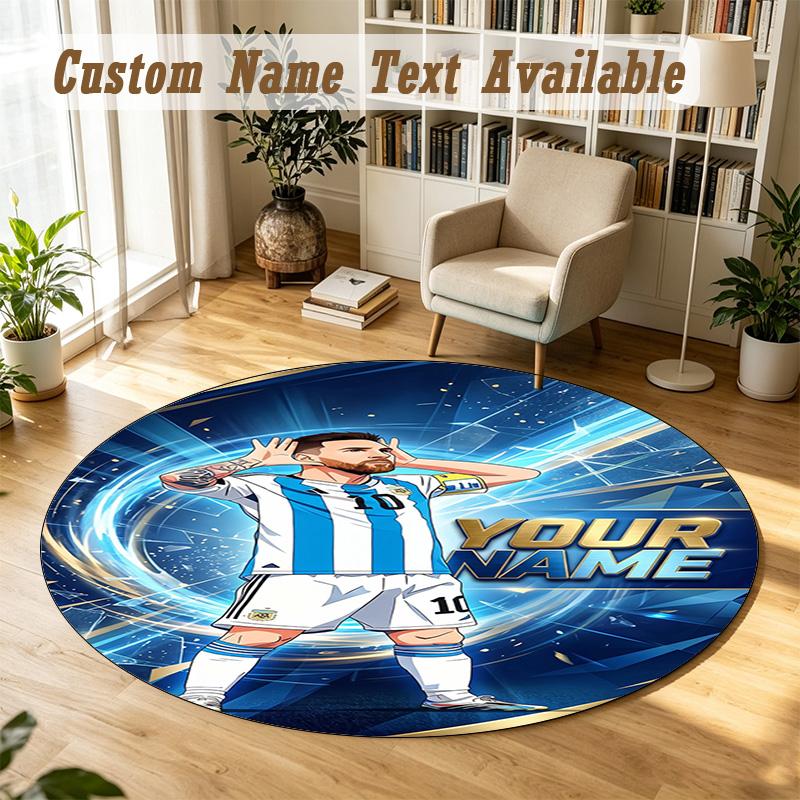 Round Rug Custom NameLionel Messi Pattern Non Slip Carpet Home Floor Decor