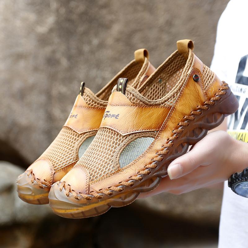 

Men Hiking Sandals Outdoor Black Brown Mesh Wide Palm Athletic Casual Walking Closed Toe Sport Sandals Beach Shoes Large Size EU:38 коричневий