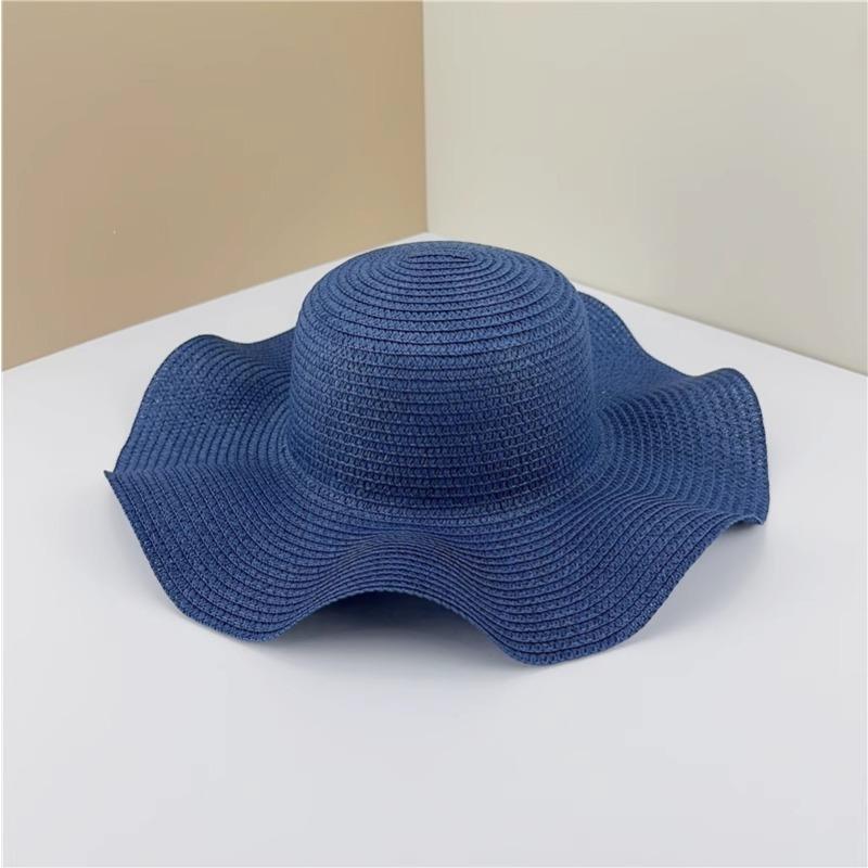 Wave edge lace bow straw hat women's summer brim sunshade sunscreen hat seaside hat hat embryo