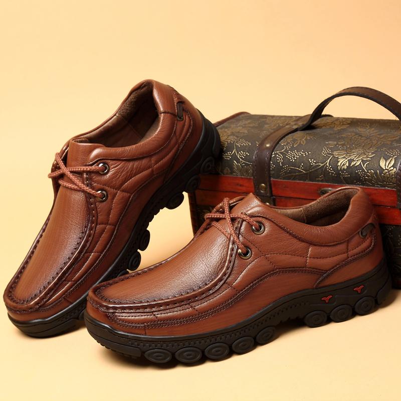 Hand-stitching Genuine Leather Men Casual Shoes Comfty Driving Sneakers Non-Slip Outdoor Man Hiking Shoes Comfy Treking Footwear