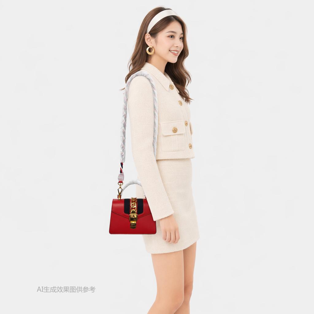 [Pre-Owned] Sylvie Gold Buckle Striped Webbing Leather Mini Shoulder Crossbody Bag - Very Good #1FGBFDS