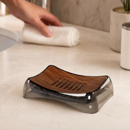 Seifenschale mit Wasserauffangschale, Modernes Design Abflussseifenschale, Tragbarer Waschbarer Seifenhalter, Leicht zu Reinigende Seifenaufbewahrung für Badezimmer Küche